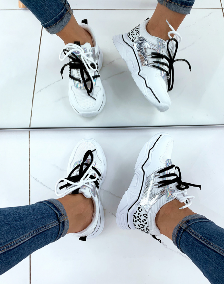 White animal print sneakers