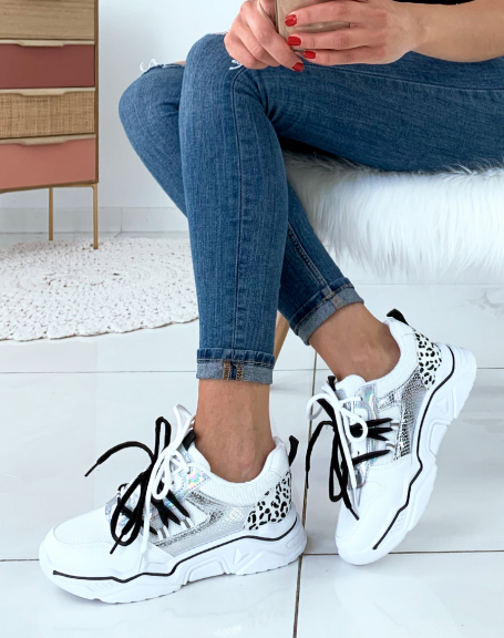 White animal print sneakers