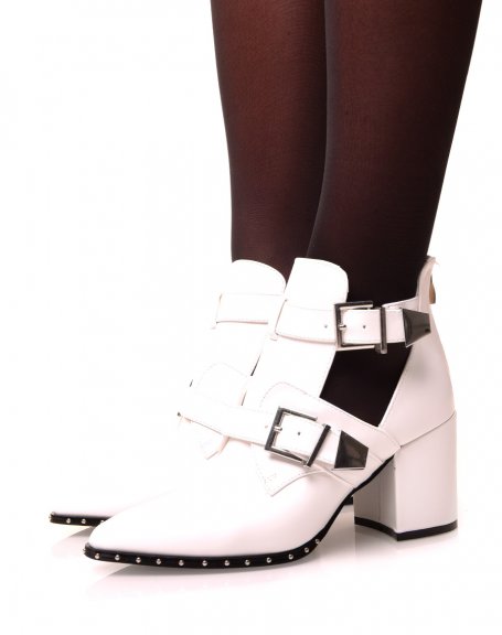 White ankle boots with openwork straps