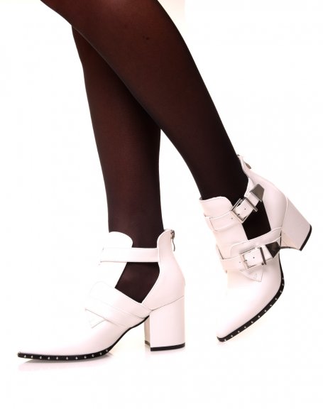 White ankle boots with openwork straps