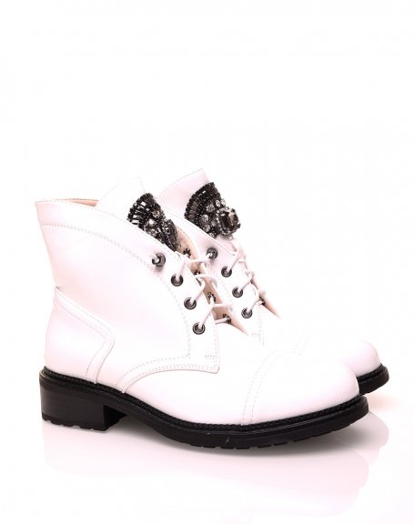 White ankle boots with rhinestones