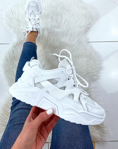 White bi-material sneakers with XXL platform