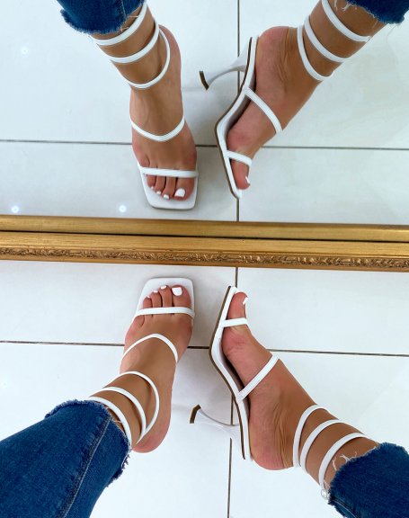 White Cable-Strap Heeled Sandals