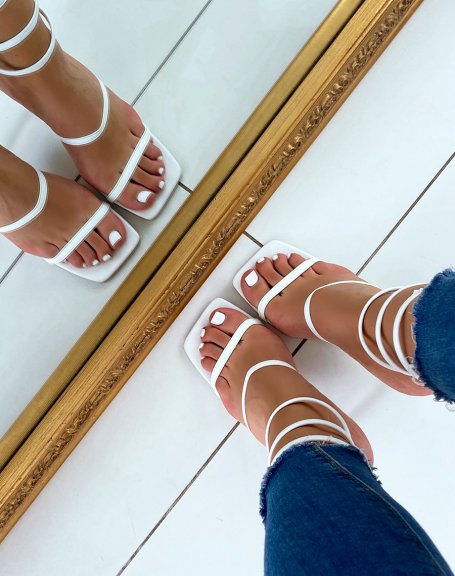 White Cable-Strap Heeled Sandals