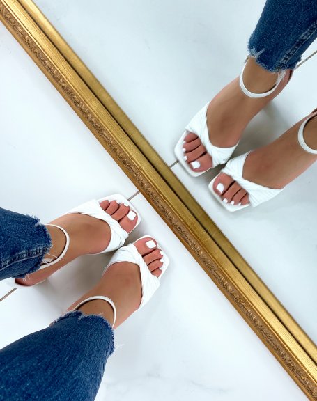 White Chunky Strap Heeled Sandals