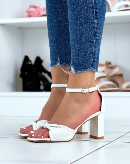 White Chunky Strap Heeled Sandals