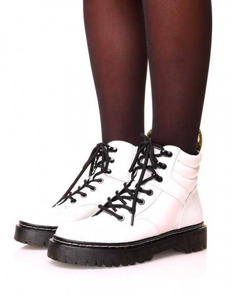 White croc-effect chunky sole ankle boots