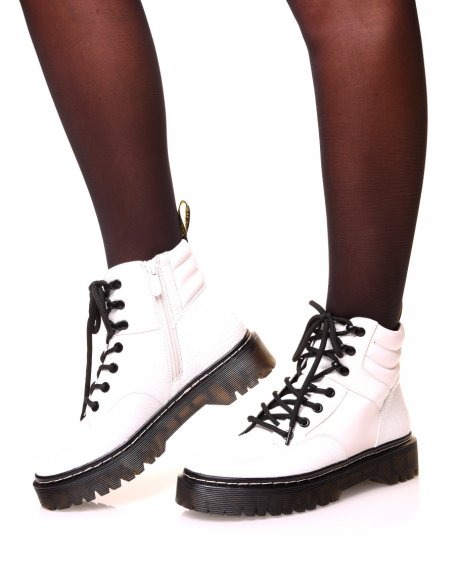 White croc-effect chunky sole ankle boots