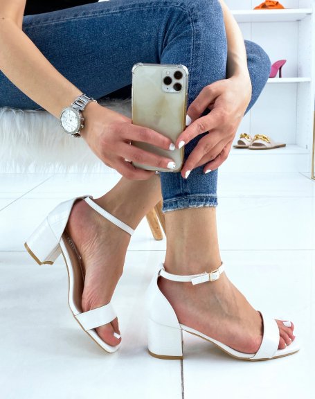 White croc-effect low-heeled sandals