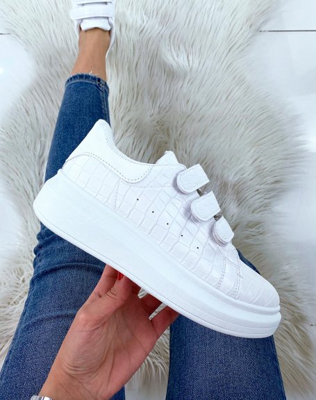 White croc-effect sneakers with velcro