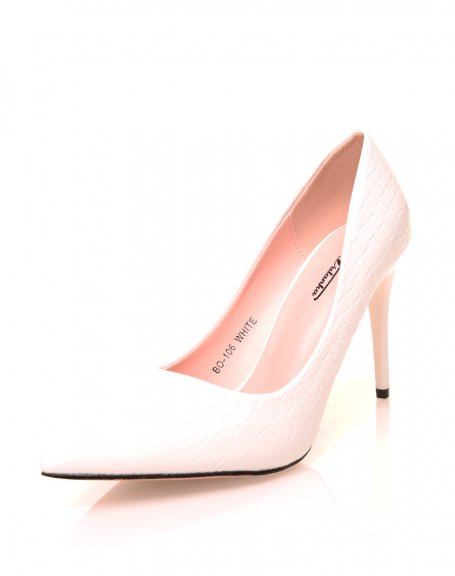 White croc pumps with stiletto heels