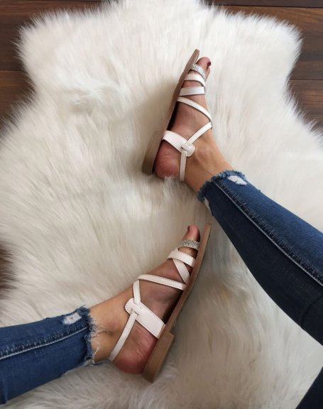 White crossed multi-strap sandals