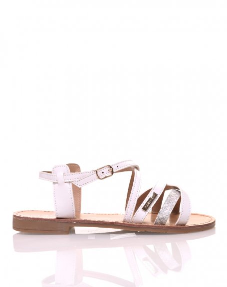 White crossed multi-strap sandals