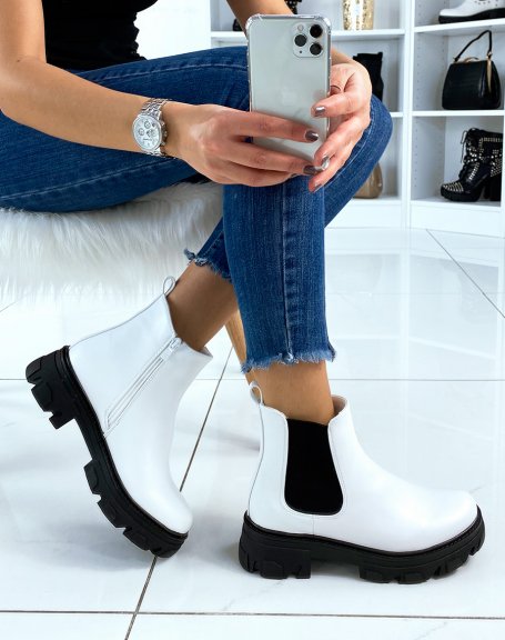 White faux leather Chelsea boots