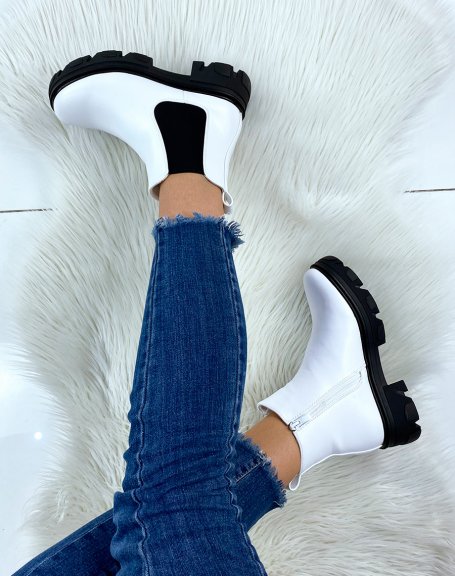 White faux leather Chelsea boots