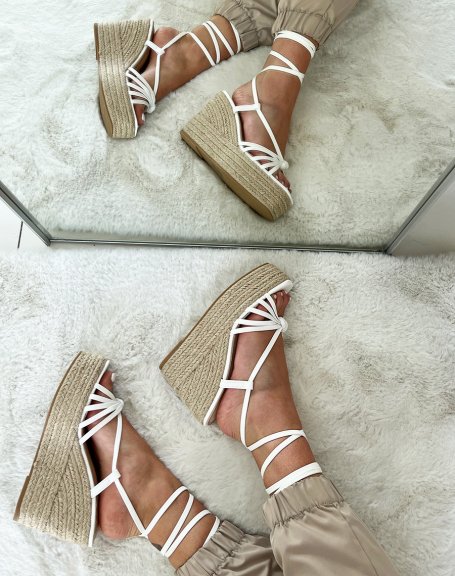 White Faux Leather Lace Up Wedges