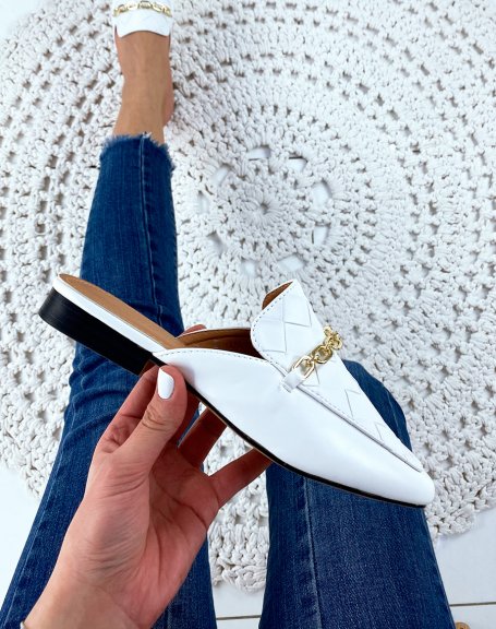 White faux leather moccasin mule