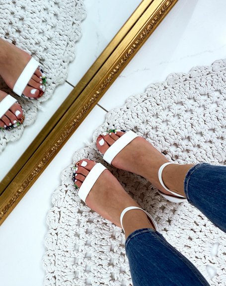 White faux leather slippers