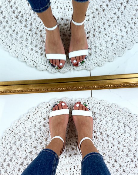 White faux leather slippers