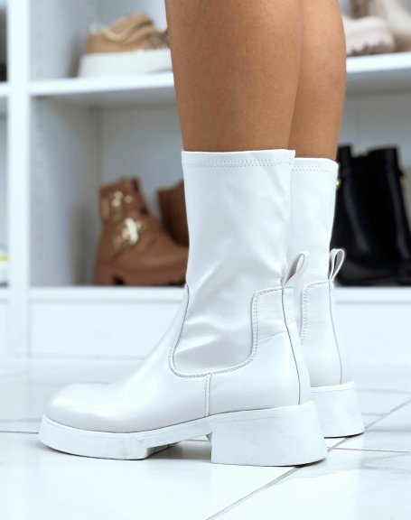 White faux leather sock-effect high ankle boots