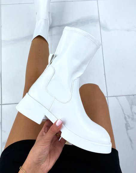 White faux leather sock-effect high ankle boots