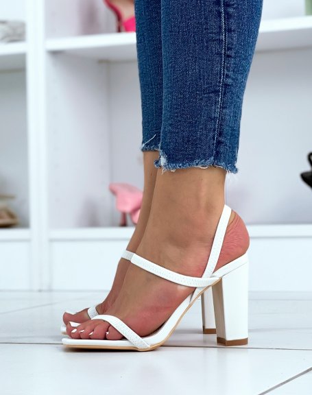 White heeled sandals with strap