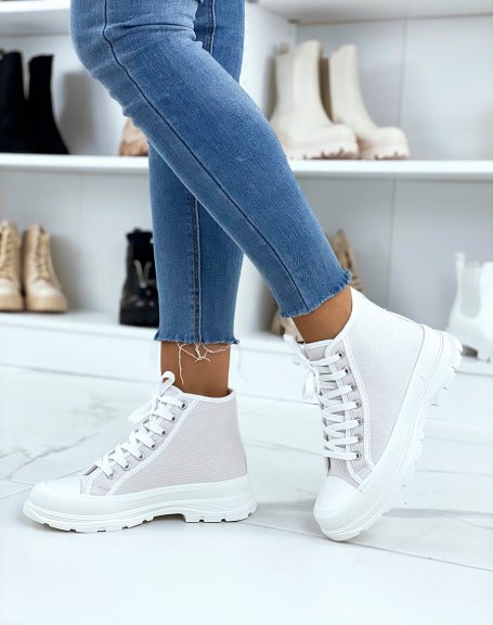 White high top sneakers in striped suede