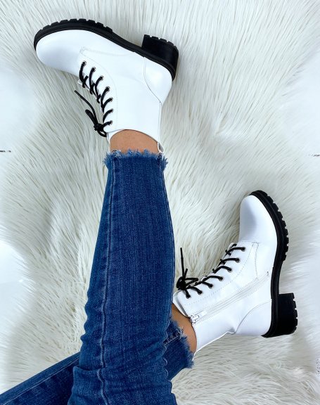 White lace-up ankle boots
