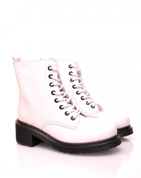 White lace-up ankle boots
