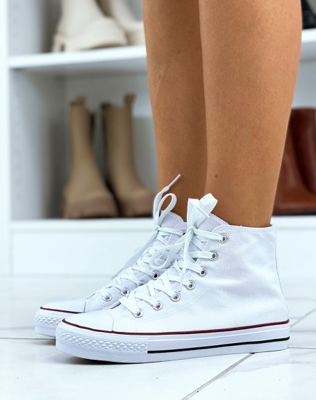 White lace-up canvas high-top sneakers