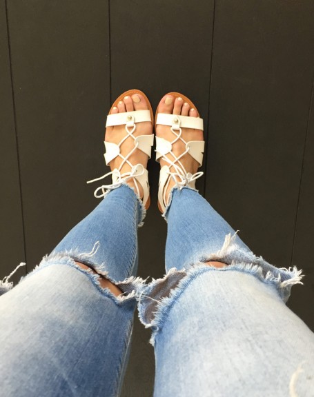 White lace-up sandals