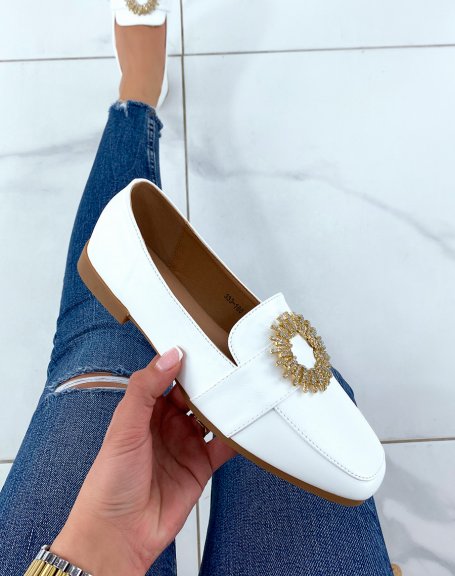 White loafers with golden detail
