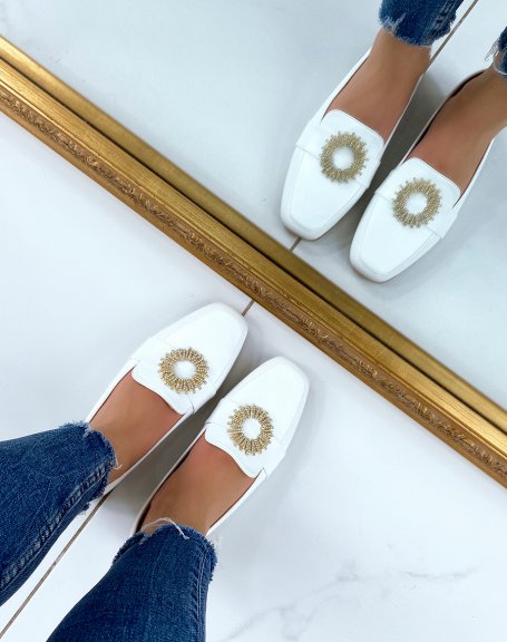 White loafers with golden detail