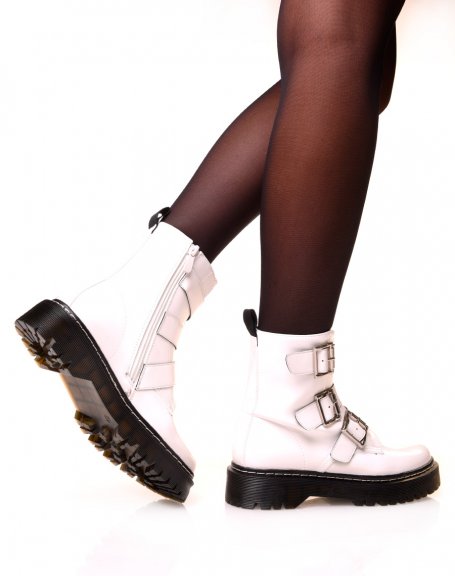 White matte effect ankle boots with adjustable straps
