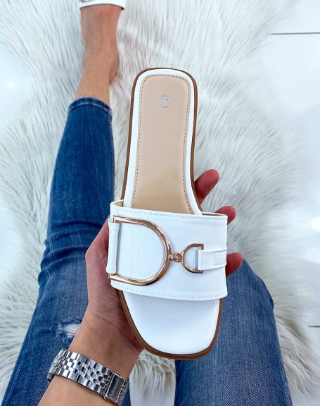 White mules with gold detail