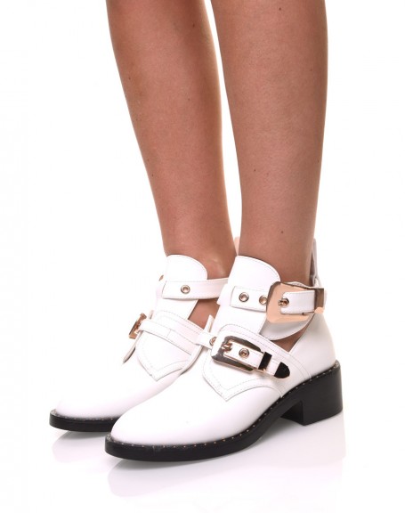 White openwork ankle boots