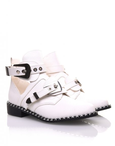 White openwork ankle boots with studded soles