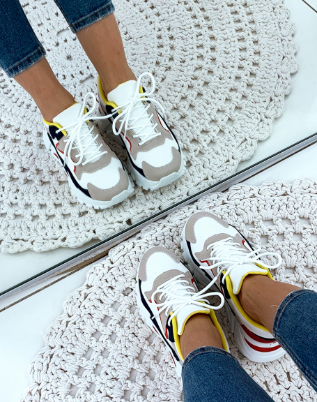 White paneled chunky platform sneakers