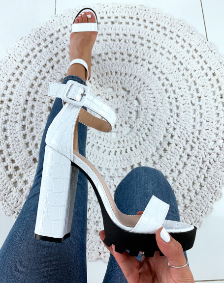 White patent croc-effect strap sandal