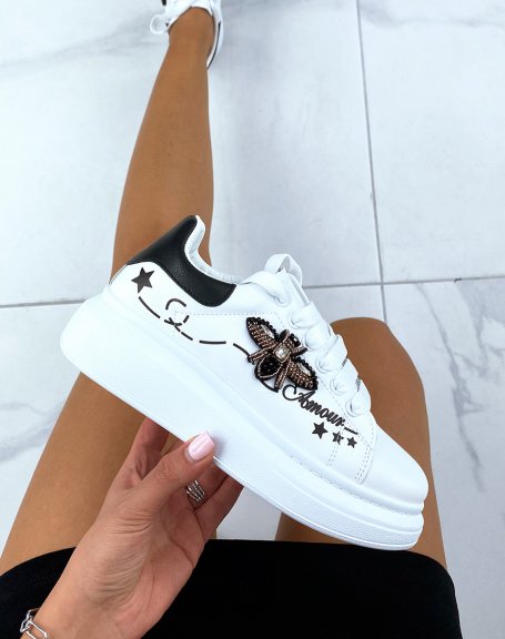 White platform sneakers with black insert