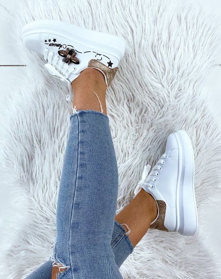 White platform sneakers with embroidery