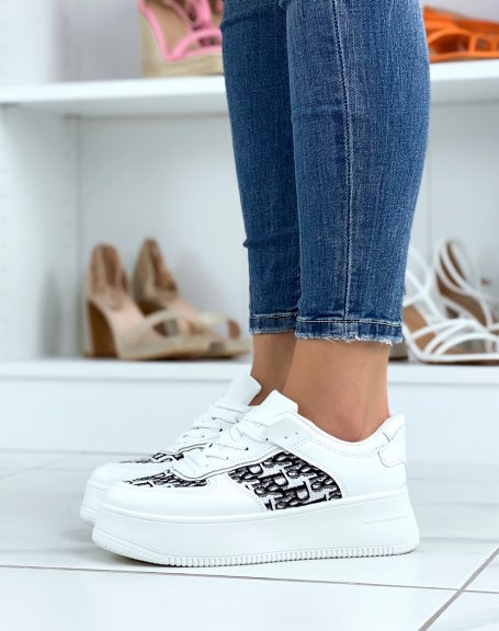White platform sneakers with fabric inserts