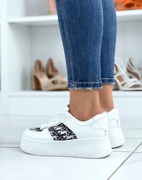 White platform sneakers with fabric inserts