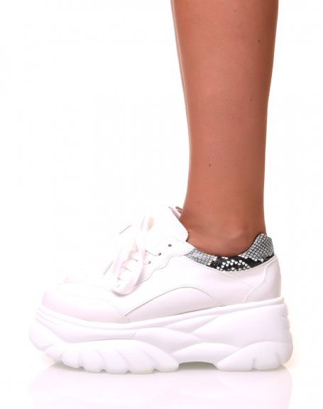White platform sneakers with python pattern insert