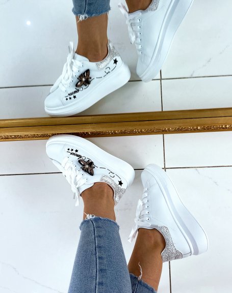 White platform sneakers with silver insert
