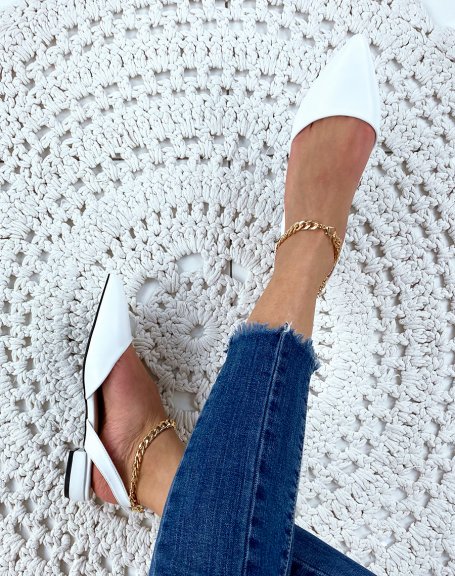 White pointed toe mules