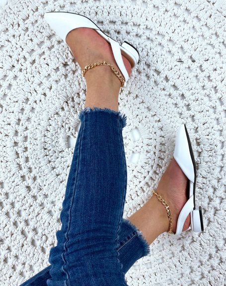 White pointed toe mules