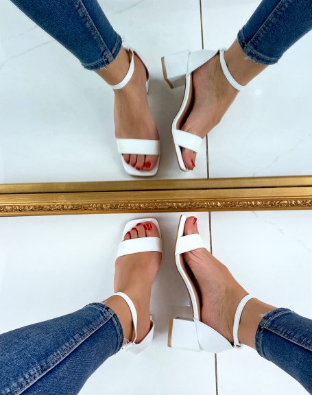 White sandal with small square heel