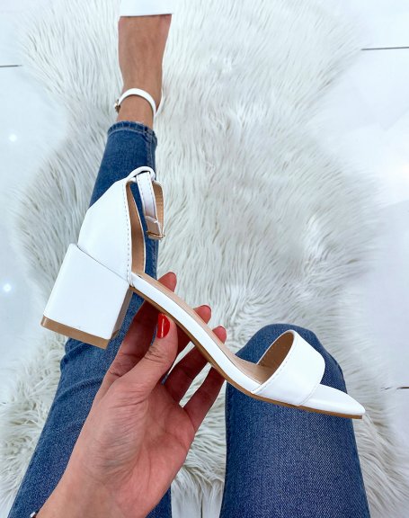 White sandal with small square heel