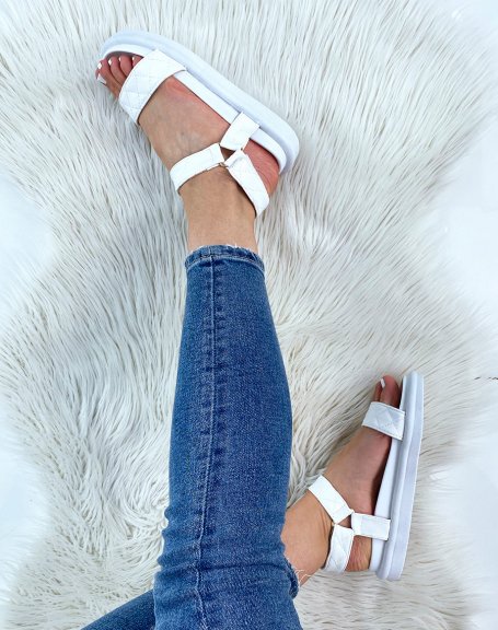 White sandals with quilted double straps